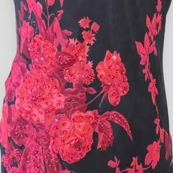 Whimsygoth Black & Red Beaded 90's Dress with Cowl Neck & Asymmetrical Hem Sz 12 - Picture 5 of 8